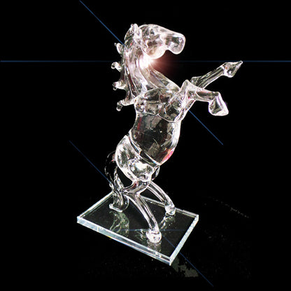 Crystal Clear Glass Roaring Horse Ornament Rectangular Base - TopGiftz