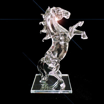 Crystal Clear Glass Roaring Horse Ornament Rectangular Base - TopGiftz