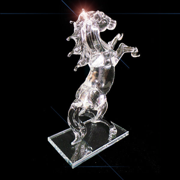 Crystal Clear Glass Roaring Horse Ornament Rectangular Base - TopGiftz