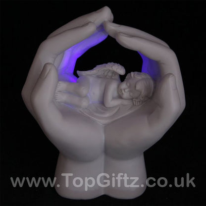 Cherub Figurine Sleeping In Hands With Led Changing Colours - TopGiftz