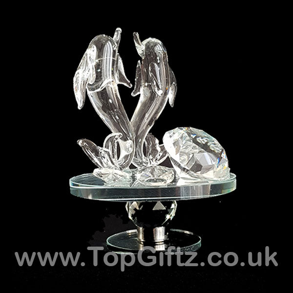 Dolphins Crystal Clear Ornament On Rotating Mirror Glass Base - TopGiftz