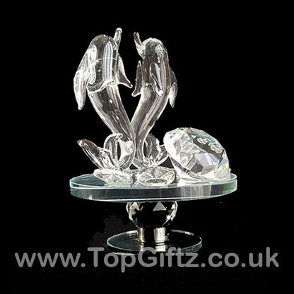 Dolphins Crystal Clear Ornament On Rotating Mirror Glass Base - TopGiftz