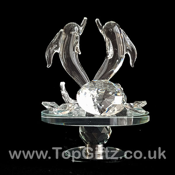 Dolphins Crystal Clear Ornament On Rotating Mirror Glass Base - TopGiftz