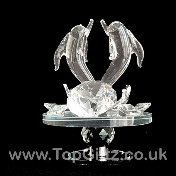 Dolphins Crystal Clear Ornament On Rotating Mirror Glass Base - TopGiftz