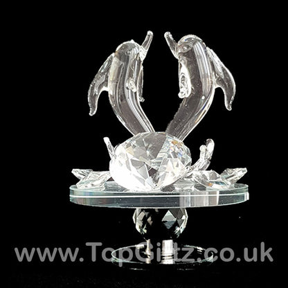 Dolphins Crystal Clear Ornament On Rotating Mirror Glass Base - TopGiftz