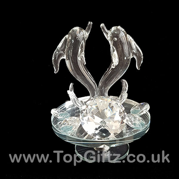 Dolphins Crystal Clear Ornament On Rotating Mirror Glass Base - TopGiftz