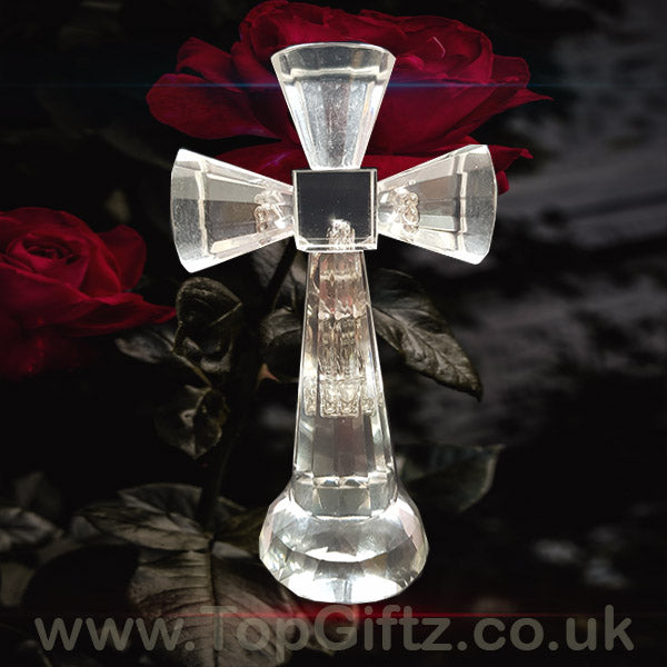 Clear Crystal Cut Glass Crucifix Cross Ornament - 14cm High - TopGiftz