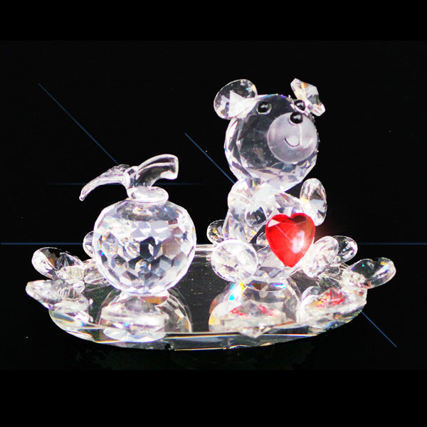 Crystal Clear Teddy Bear With Red Love Heart Rotating Base - TopGiftz