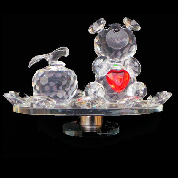 Crystal Clear Teddy Bear With Red Love Heart Rotating Base - TopGiftz