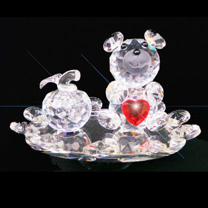 Crystal Clear Teddy Bear With Red Love Heart Rotating Base - TopGiftz