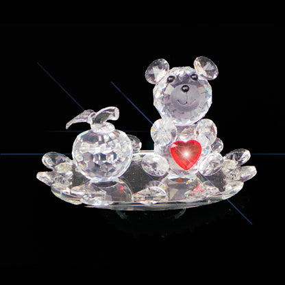 Crystal Clear Teddy Bear With Red Love Heart Rotating Base - TopGiftz