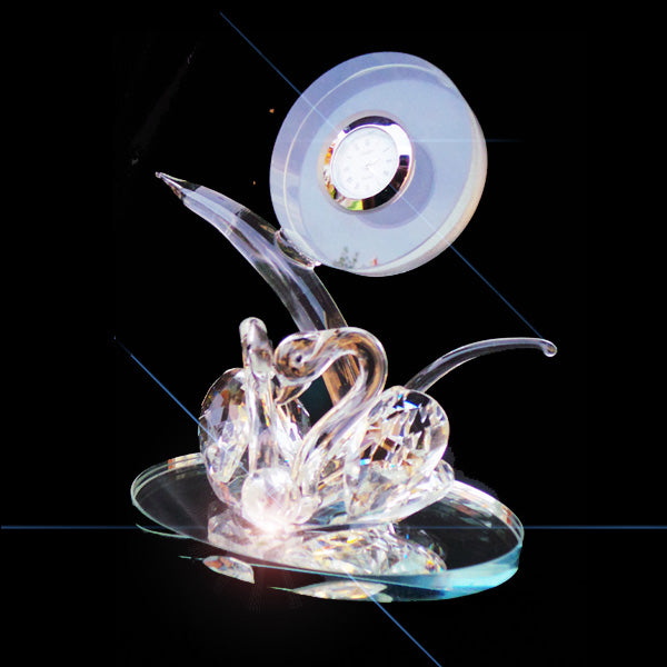 Quartz Clock Swans Crystal Bush Desktop - 16cm - TopGiftz