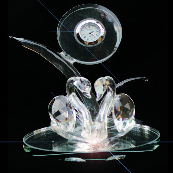 Quartz Clock Swans Crystal Bush Desktop - 16cm - TopGiftz