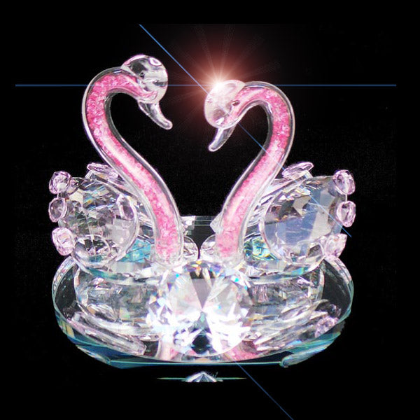 Swans Crystal Ornament Baby Pink Neck Heart Shape 12cm - TopGiftz