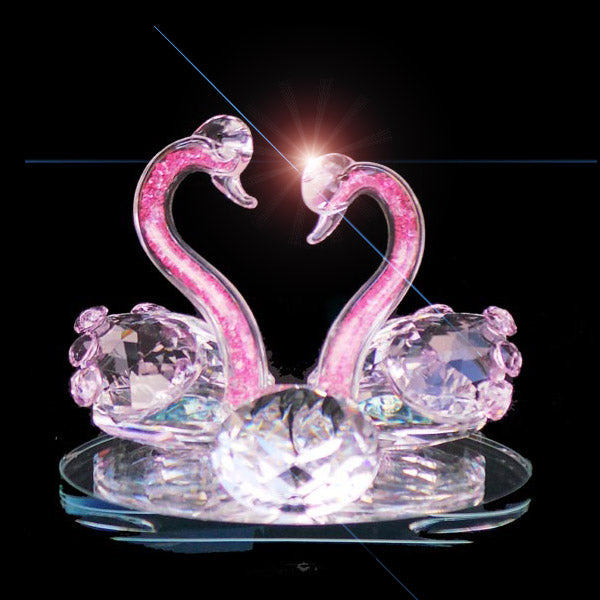 Swans Crystal Ornament Baby Pink Neck Heart Shape 12cm - TopGiftz