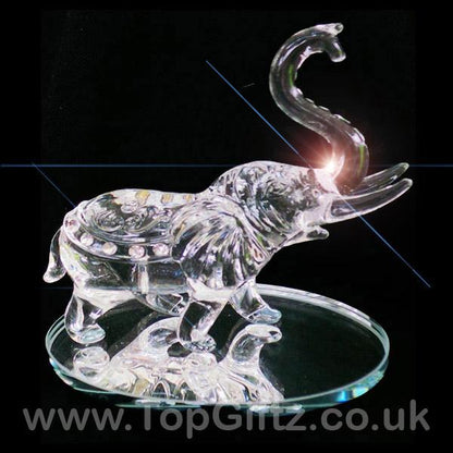 Elephant Crystal Clear Cut Glass Ornament Large - 14cm High - TopGiftz