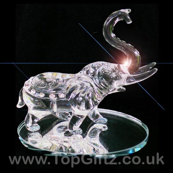 Elephant Clear Cut Glass Crystal Ornament Statues - 10cm H - TopGiftz
