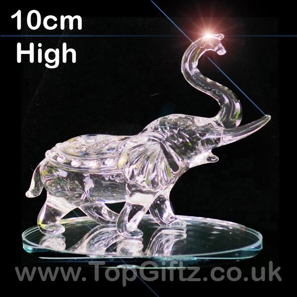 Elephant Clear Cut Glass Crystal Ornament Statues - 10cm H - TopGiftz