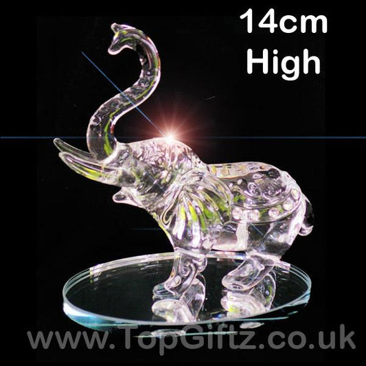 Elephant Crystal Clear Cut Glass Ornament Large - 14cm High - TopGiftz