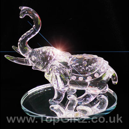 Elephant Crystal Clear Cut Glass Ornament Large - 14cm High - TopGiftz