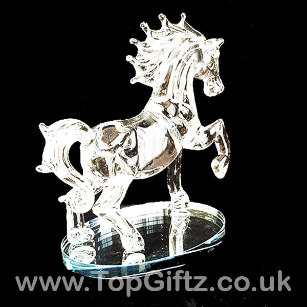 Horse Galloping Crystal Clear Glass Ornament Oval Mirror 18cm - TopGiftz