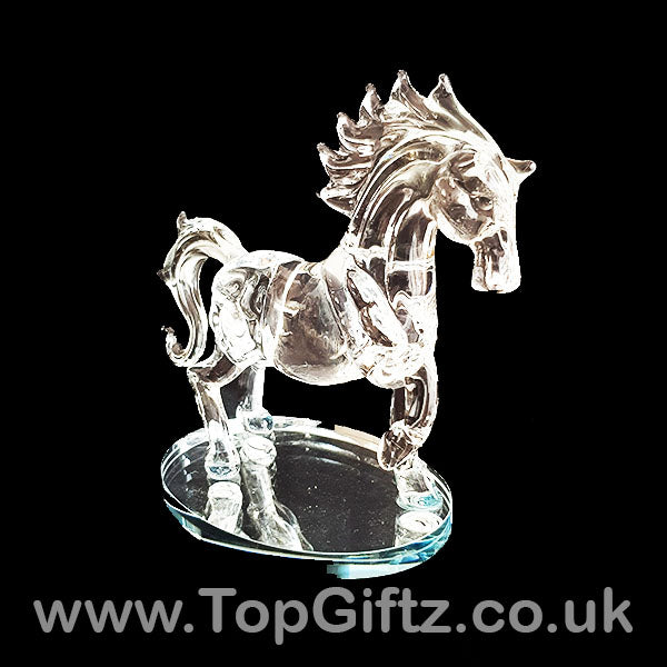 Horse Galloping Crystal Clear Glass Ornament Oval Mirror 18cm - TopGiftz