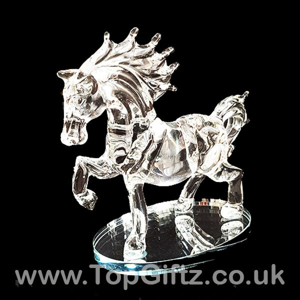 Horse Galloping Crystal Clear Glass Ornament Oval Mirror 18cm - TopGiftz