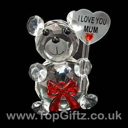 I Love You Mum Crystal Clear Teddy Bear Ornament With Placard - TopGiftz