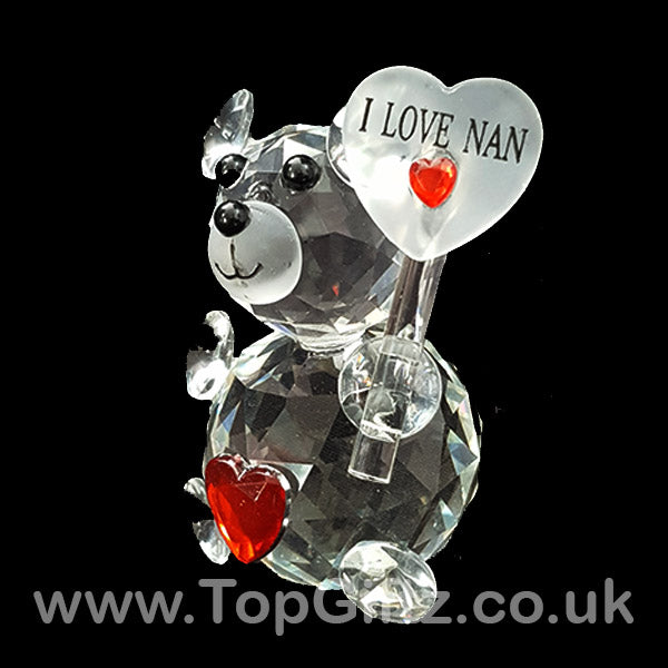Teddy Bear I Love You Nan Crystal Clear Ornament With Placard - TopGiftz