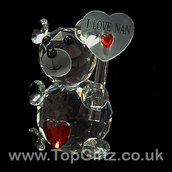 Teddy Bear I Love You Nan Crystal Clear Ornament With Placard - TopGiftz