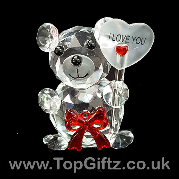 Teddy Bear I Love You Crystal Clear Ornament With A Placard - TopGiftz