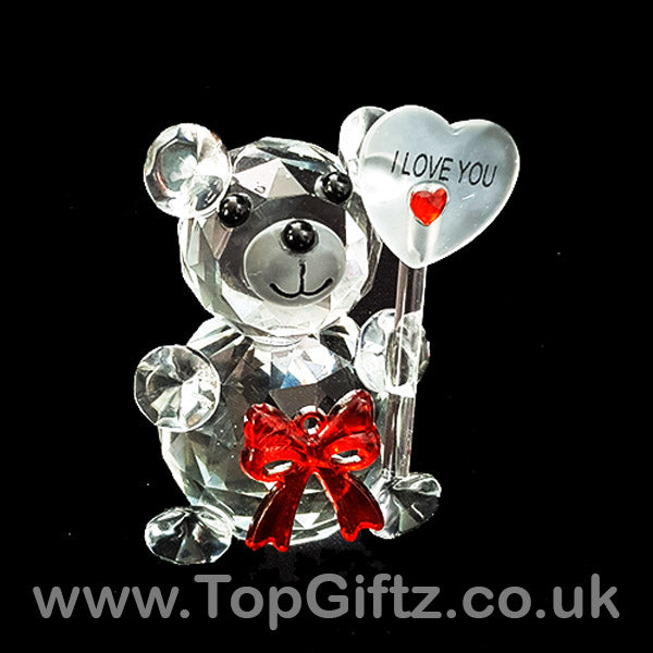 Teddy Bear I Love You Crystal Clear Ornament With A Placard - TopGiftz