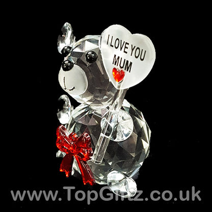 I Love You Mum Crystal Clear Teddy Bear Ornament With Placard - TopGiftz