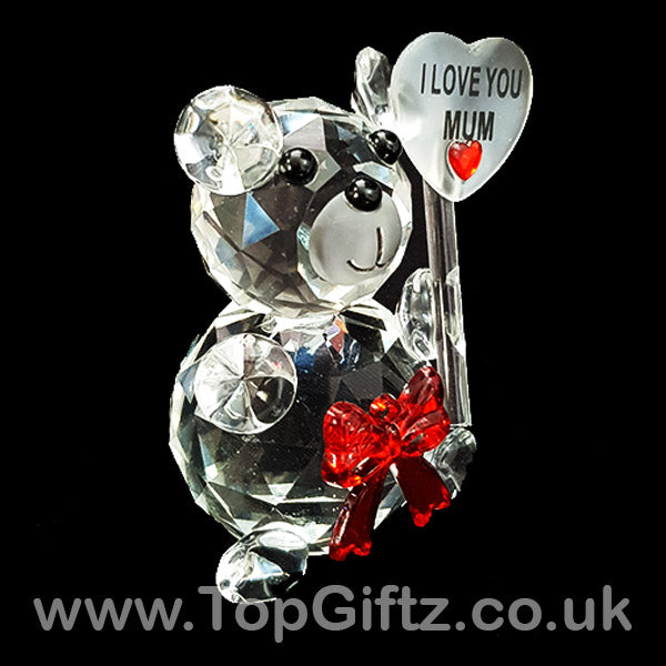 I Love You Mum Crystal Clear Teddy Bear Ornament With Placard - TopGiftz