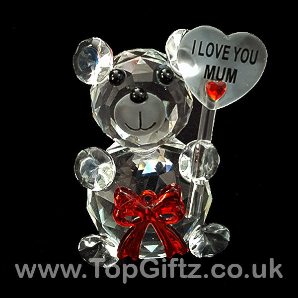 I Love You Mum Crystal Clear Teddy Bear Ornament With Placard - TopGiftz