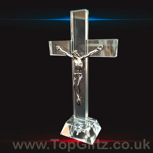 Crystal Clear Cross Crucifix With LED With Jesus - 17cm High - TopGiftz