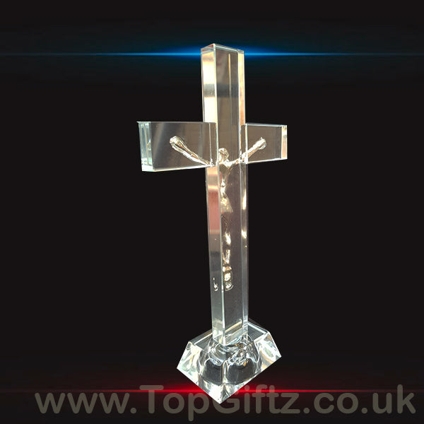 Crystal Clear Cross Crucifix With LED With Jesus - 17cm High - TopGiftz