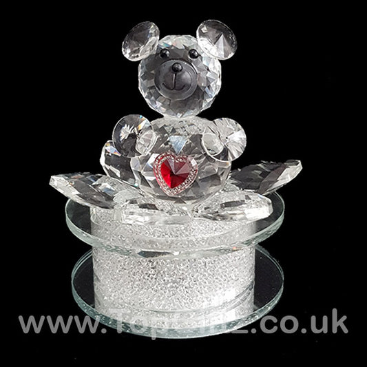 Crystal Clear Teddy Bear Ornament Sitting Circular Round LED - TopGiftz