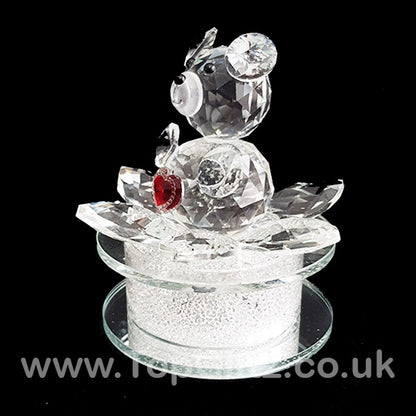 Crystal Clear Teddy Bear Ornament Sitting Circular Round LED - TopGiftz