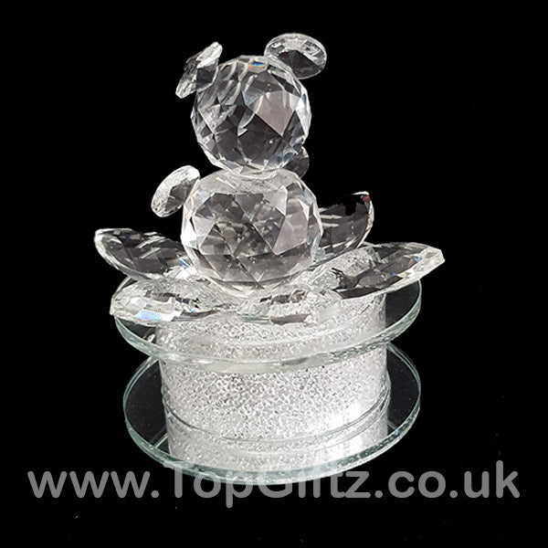Crystal Clear Teddy Bear Ornament Sitting Circular Round LED - TopGiftz