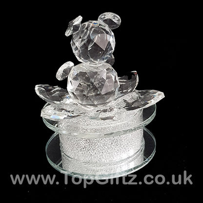 Crystal Clear Teddy Bear Ornament Sitting Circular Round LED - TopGiftz