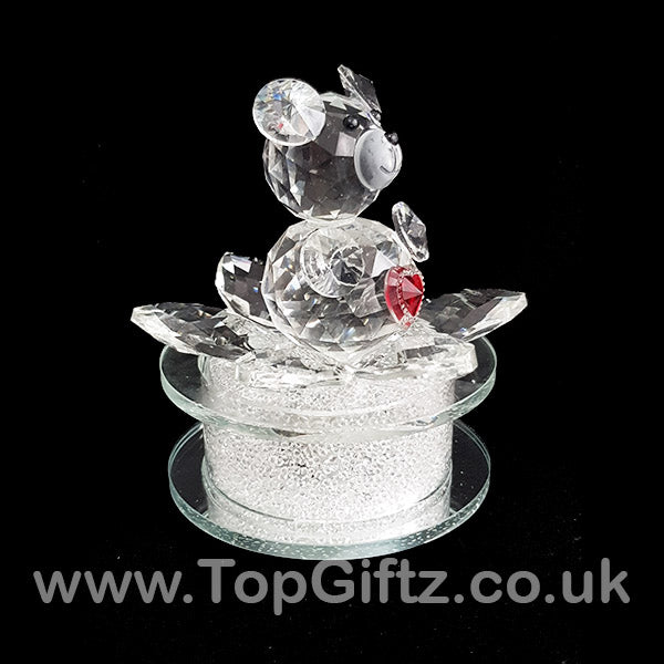 Crystal Clear Teddy Bear Ornament Sitting Circular Round LED - TopGiftz