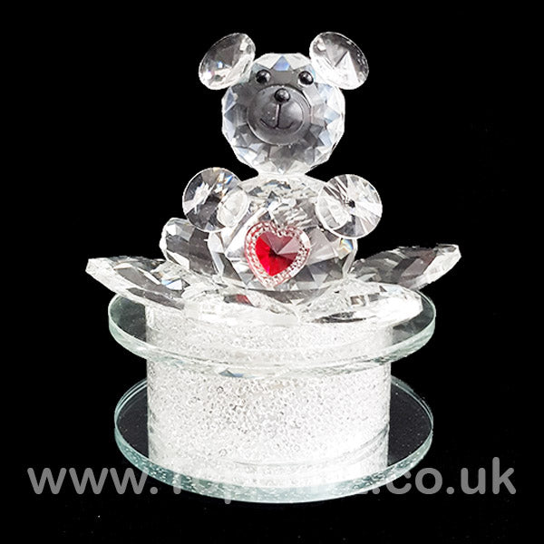 Crystal Clear Teddy Bear Ornament Sitting Circular Round LED - TopGiftz