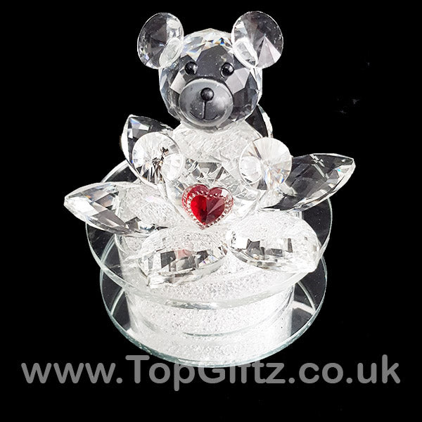 Crystal Clear Teddy Bear Ornament Sitting Circular Round LED - TopGiftz
