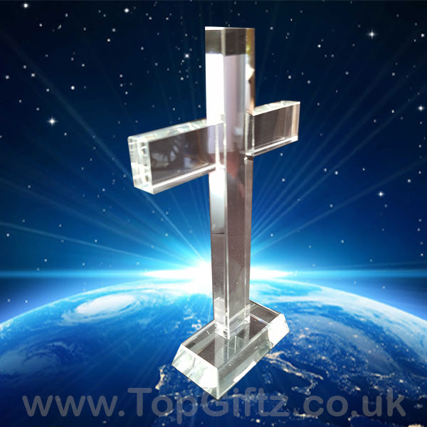Crystal Clear Cut Glass Cross Crucifix No Figurine - 17cm H - TopGiftz