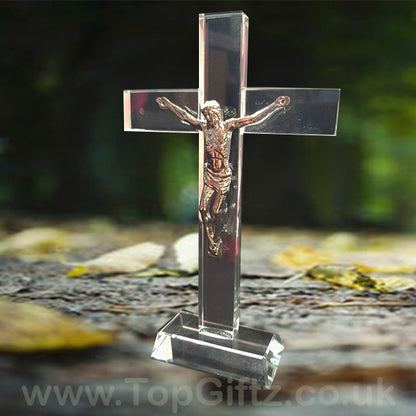 Crystal Clear Cross Crucifix Ornament Ichthys Figurine 17cm - TopGiftz