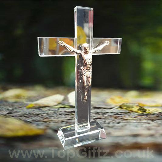 Crystal Clear Cross Crucifix Ornament Ichthys Figurine 17cm - TopGiftz