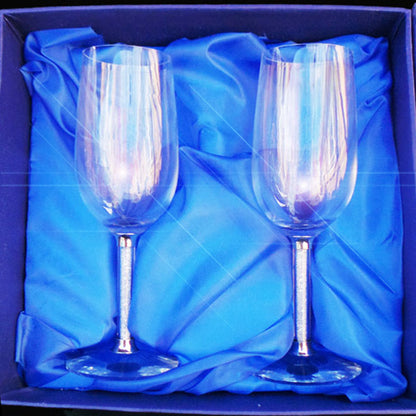 Clear Crystal Wine Glasses Flute Prosecco SET 24cm High - TopGiftz