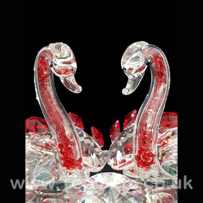 Crystal Clear Cut Glass 2 Swans Ornament Red Neck - 12cm H - TopGiftz