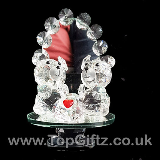 Crystal Clear Teddy Bears Ornament Diamante Love Heart - TopGiftz